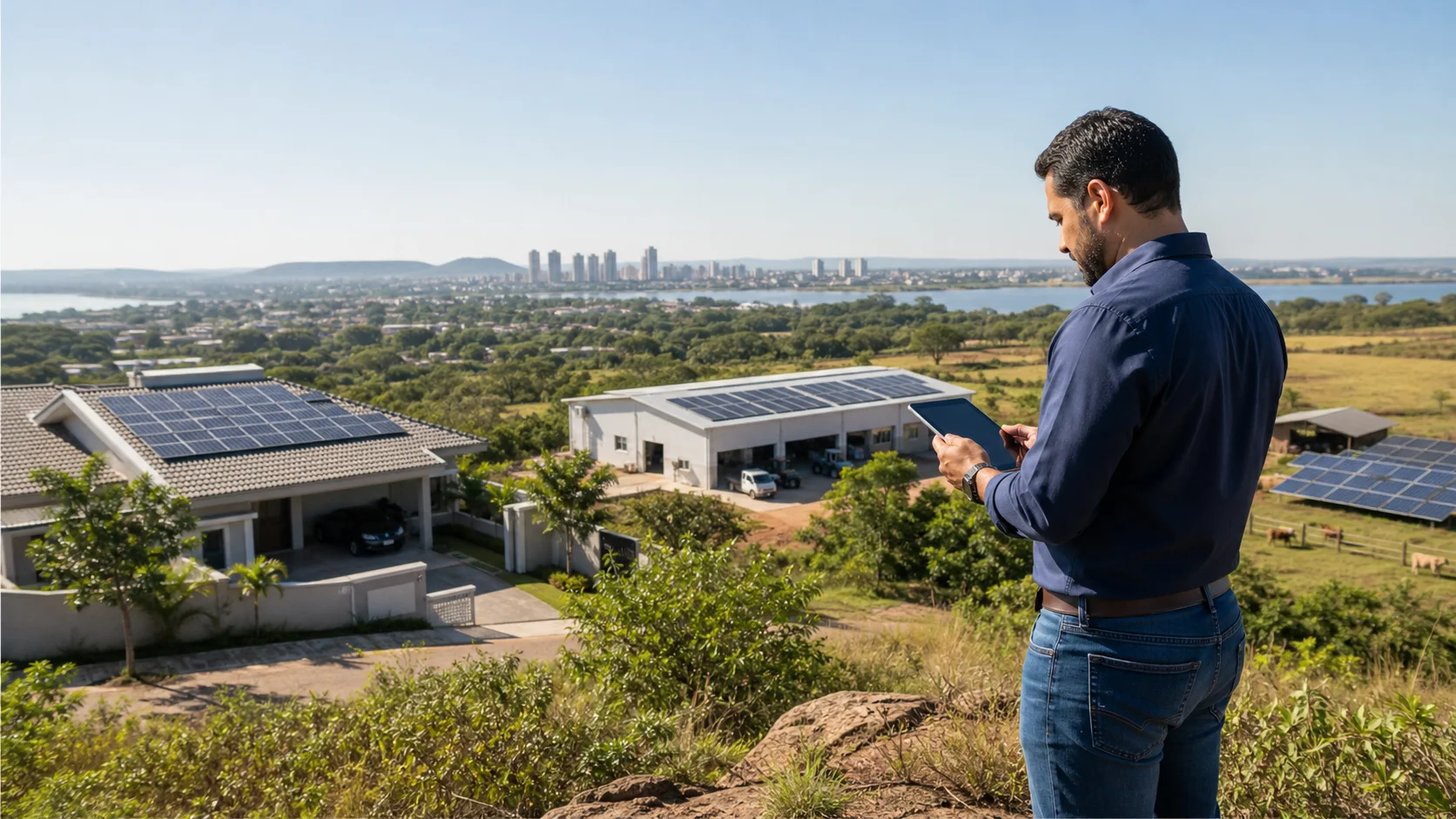 Consultor analisando diferentes contextos de aplicação de energia solar