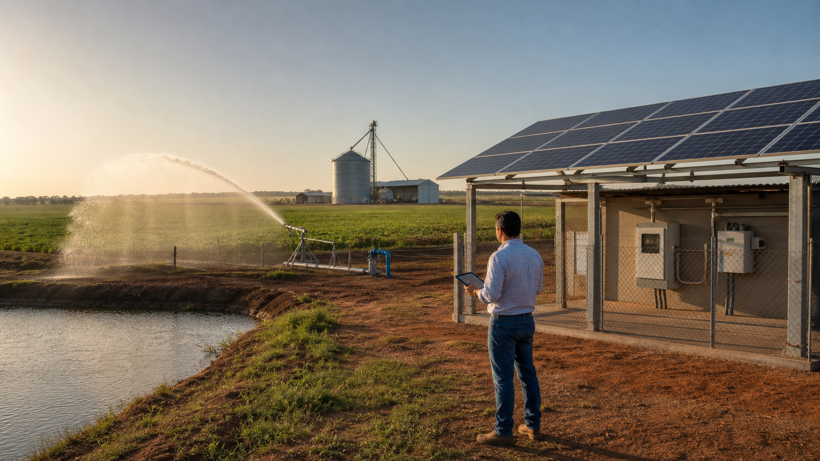 Sistema fotovoltaico rural apoiando irrigação com equipamentos protegidos em área cercada